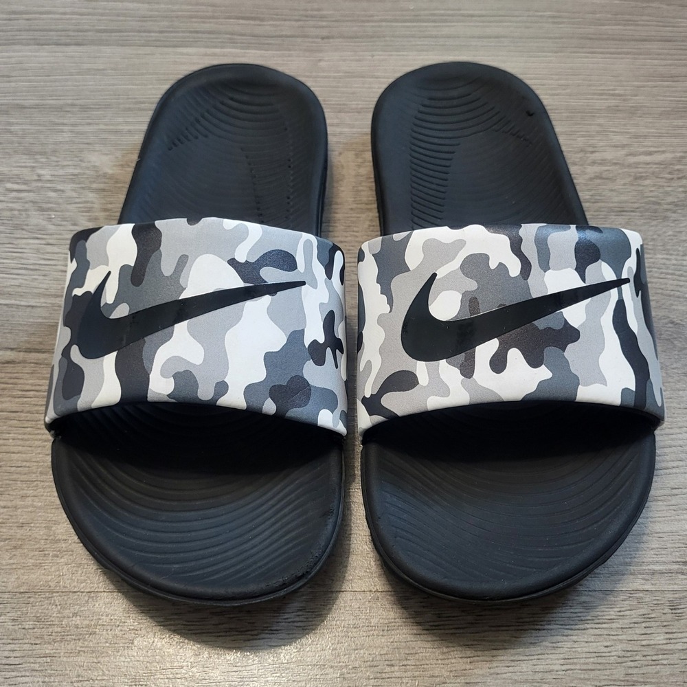 Nike Kawa Slide GS Camo Black White Gray Kids Sandals size 3Y Lightweight Summer